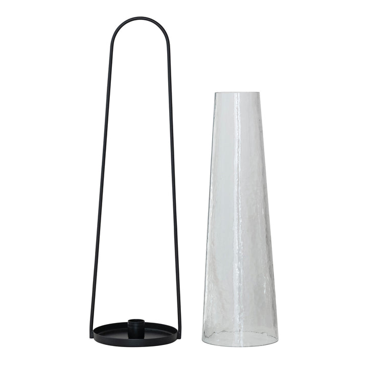 Metal Lantern & Hammered Glass Hurricane