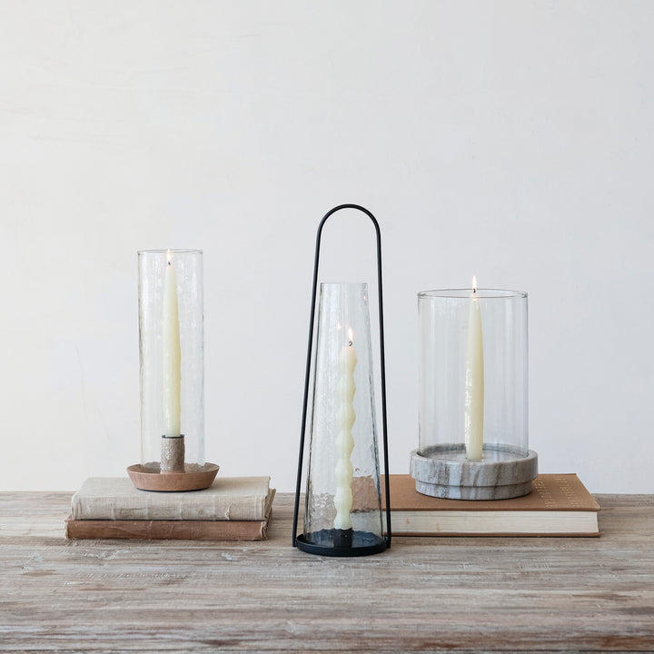 Metal Lantern & Hammered Glass Hurricane