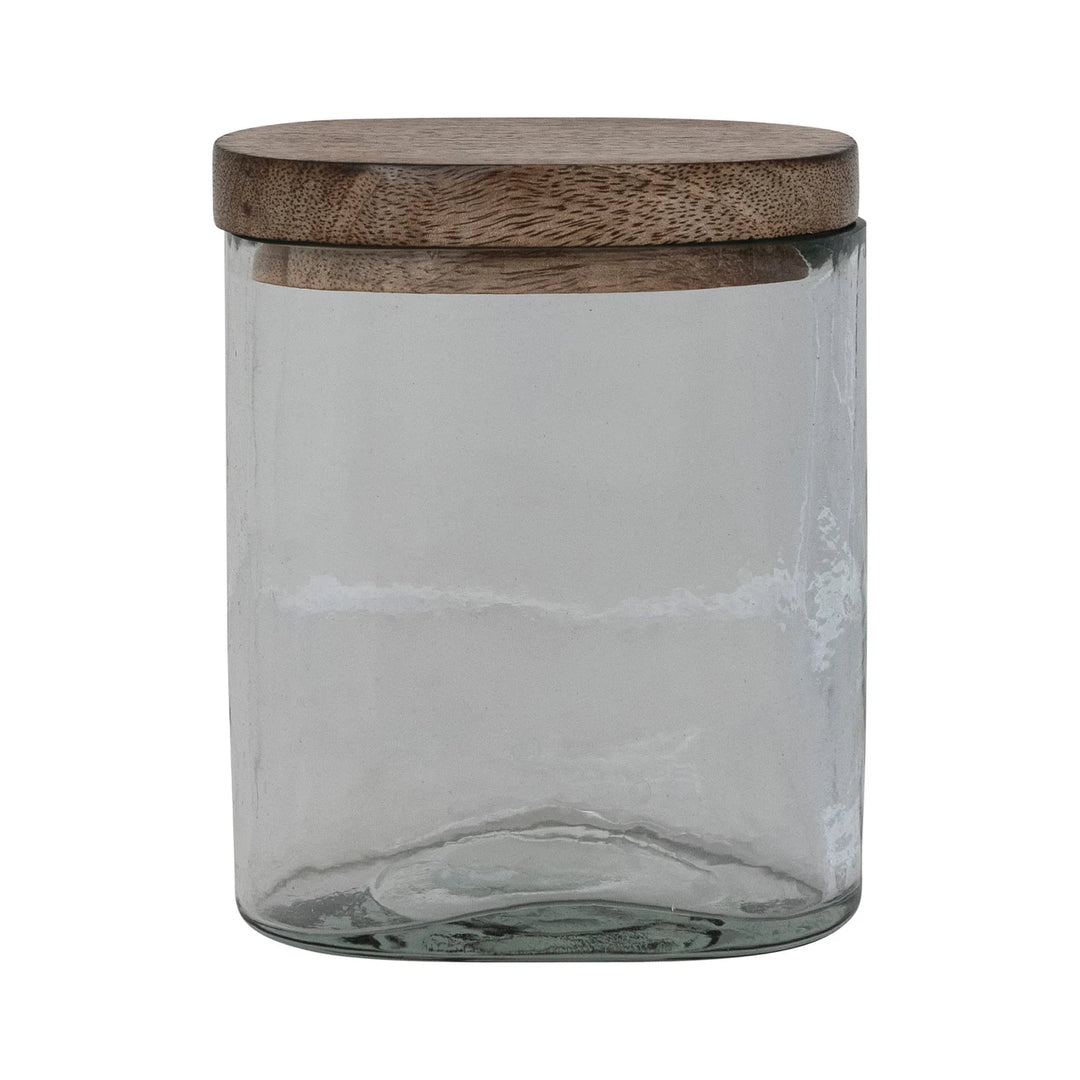 14 oz. Hand-Blown Glass Jar with Mango Wood Lid