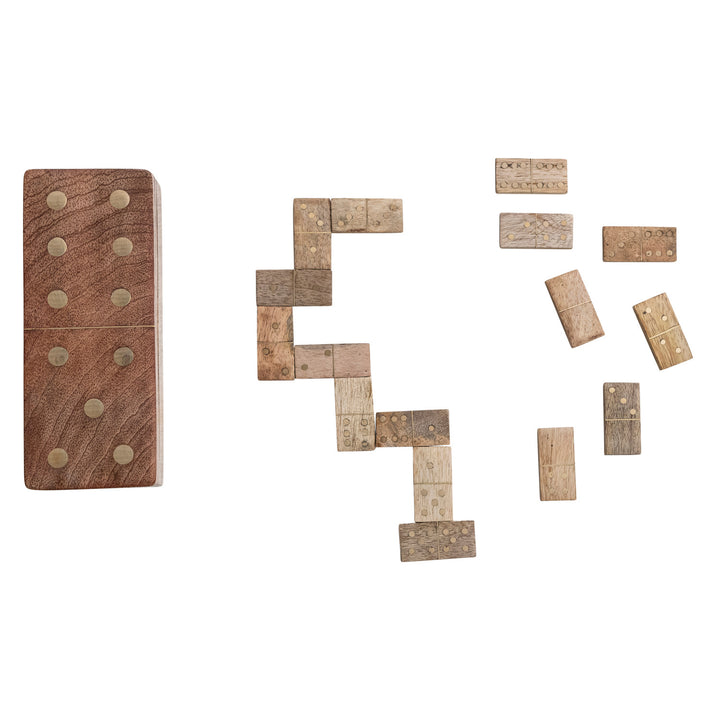 Handmade Wood & Inlaid Brass Domino Set