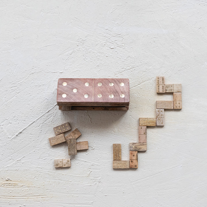 Handmade Wood & Inlaid Brass Domino Set