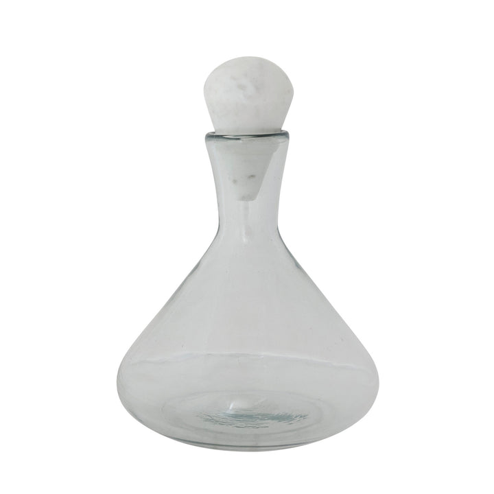 Hand-Blown Glass Decanter with White Marble Stopper