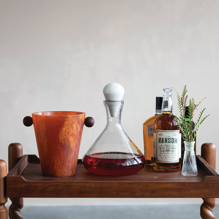 Hand-Blown Glass Decanter with White Marble Stopper