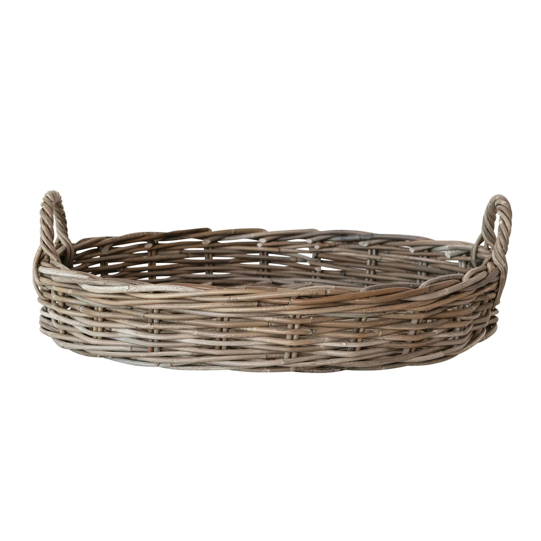 Oval Rattan Tray - Grey Washed