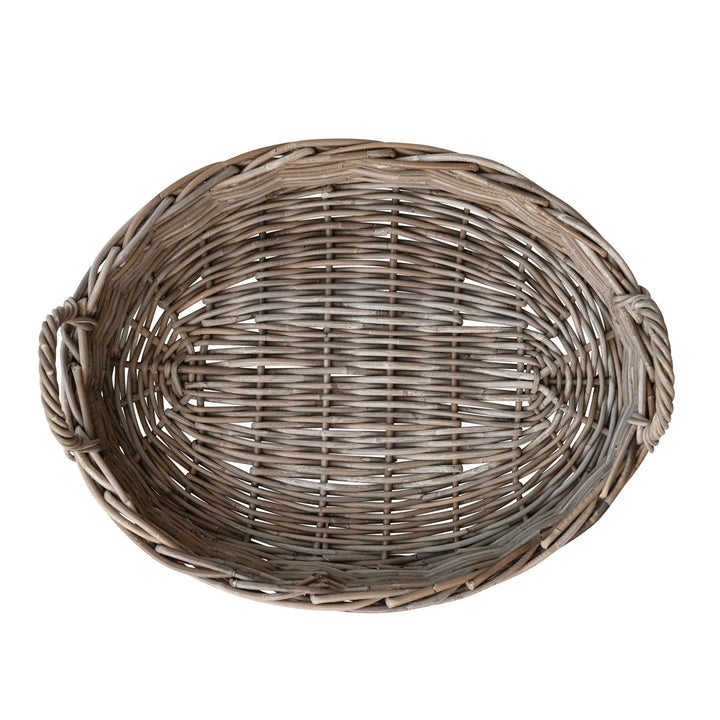 Oval Rattan Tray - Grey Washed