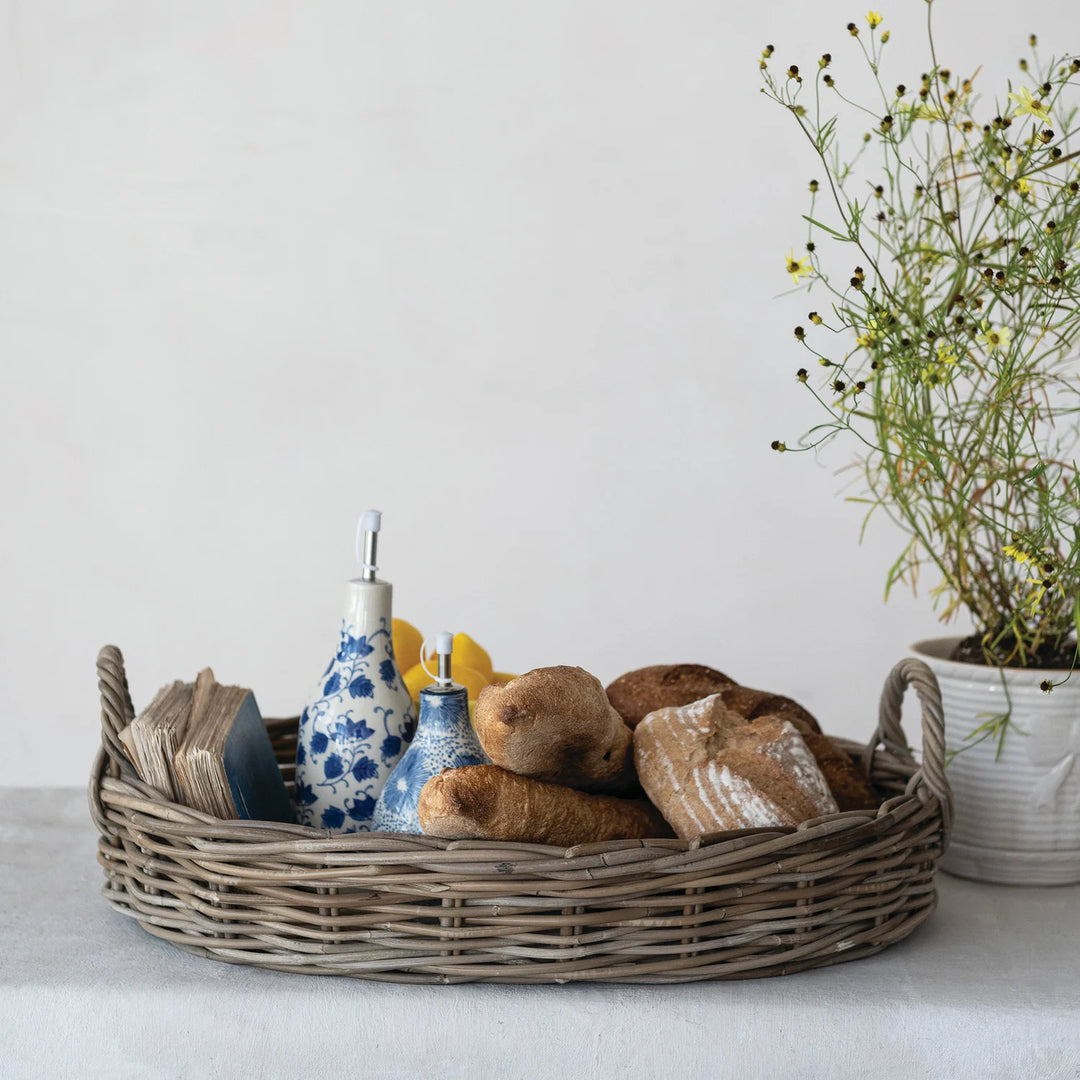Oval Rattan Tray - Grey Washed