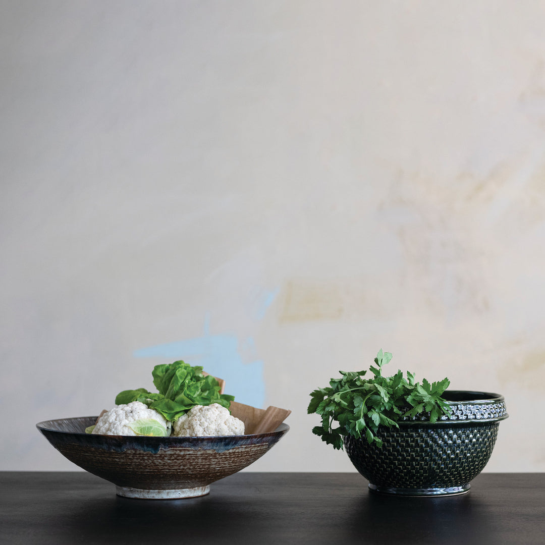 Stoneware Platter Blue & Cream