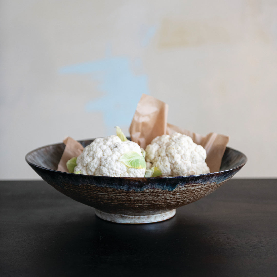 Stoneware Platter Blue & Cream