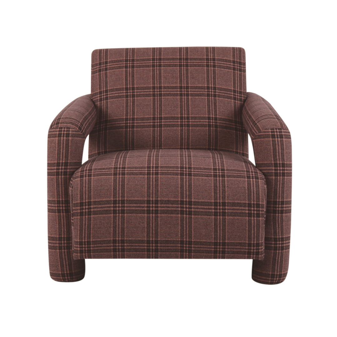 Plaid Fabric Upholstered Arm Chair