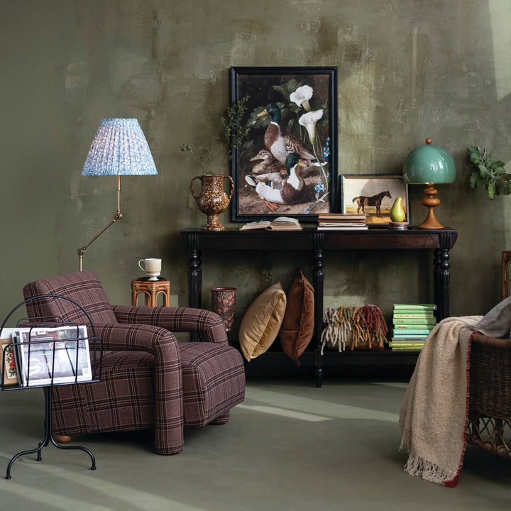 Plaid Fabric Upholstered Arm Chair