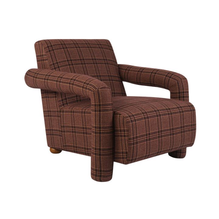 Plaid Fabric Upholstered Arm Chair