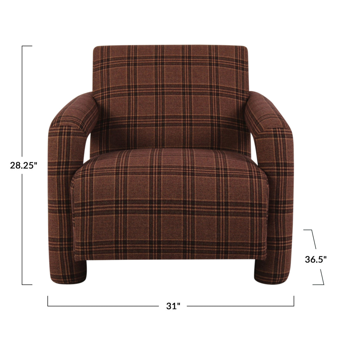 Plaid Fabric Upholstered Arm Chair