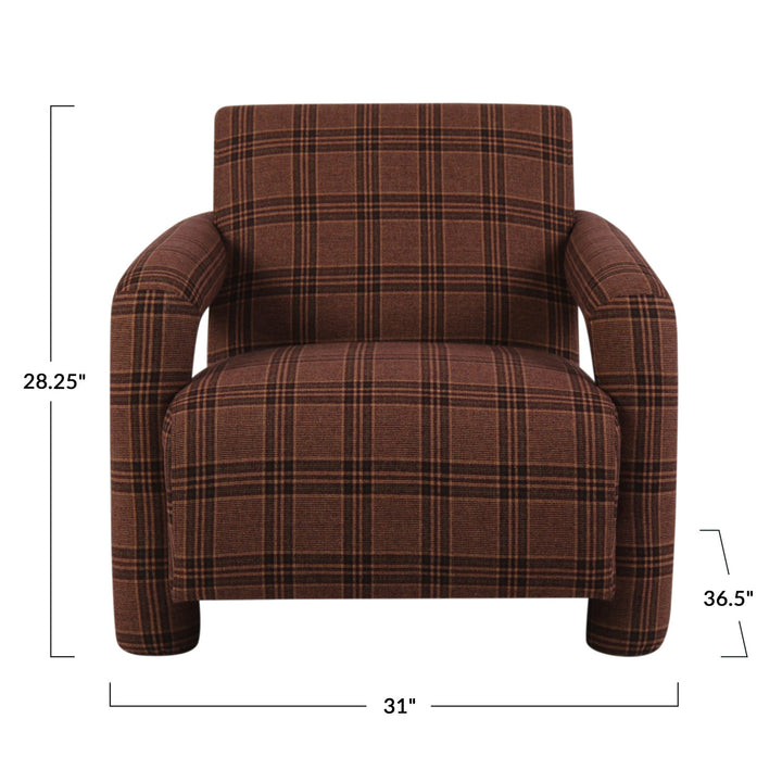 Plaid Fabric Upholstered Arm Chair
