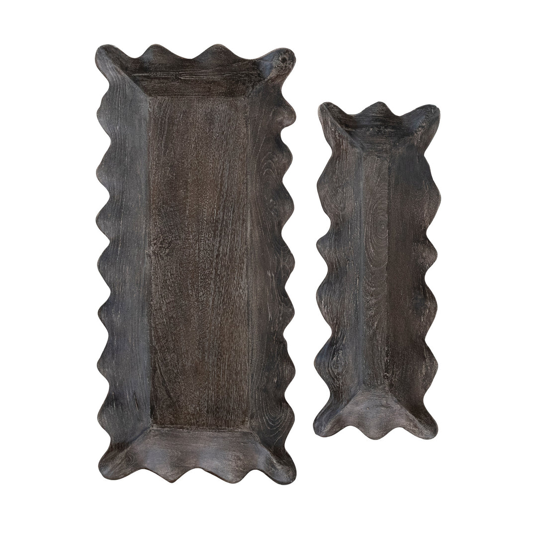 Distressed Black Wood Scalloped Trays