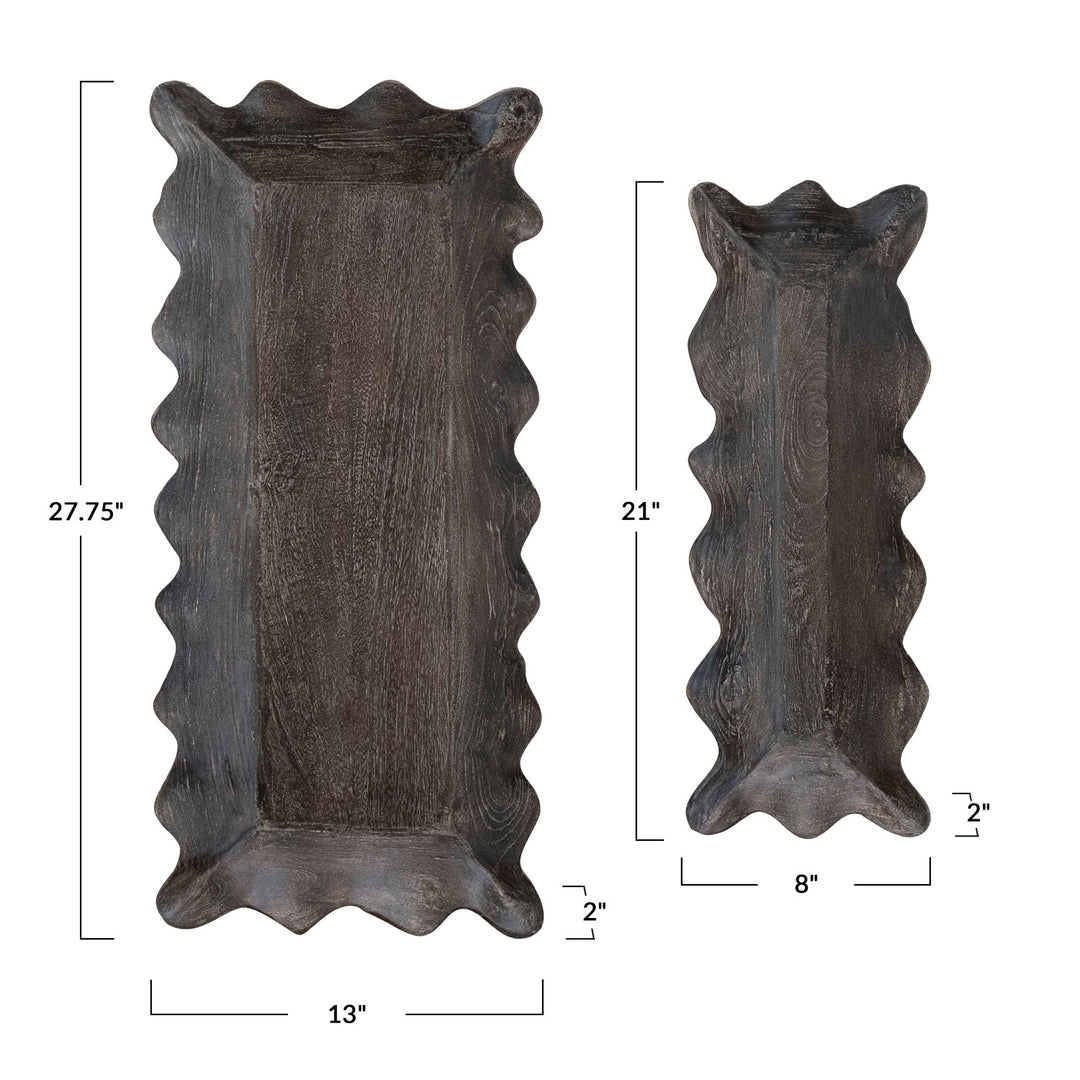 Distressed Black Wood Scalloped Trays