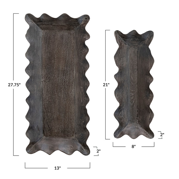 Distressed Black Wood Scalloped Trays
