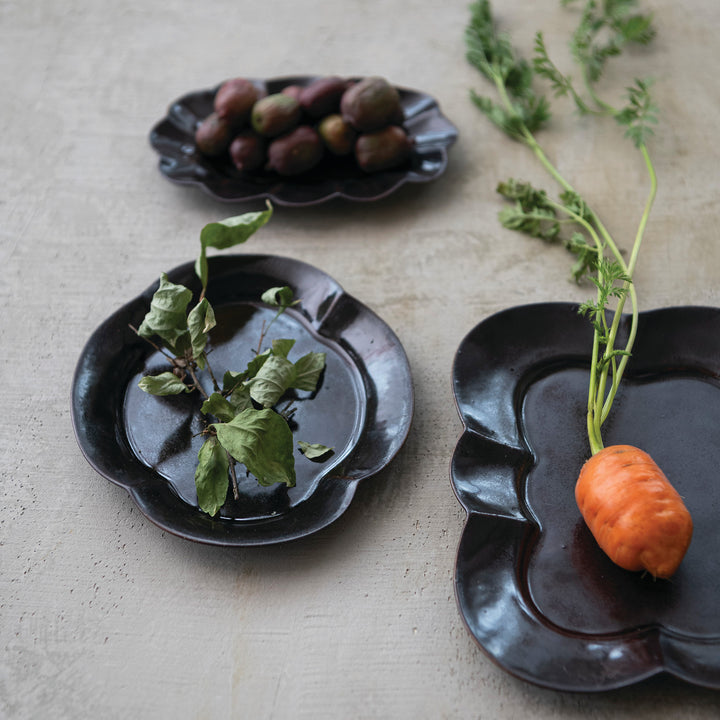 Brown Stoneware Scalloped Plate