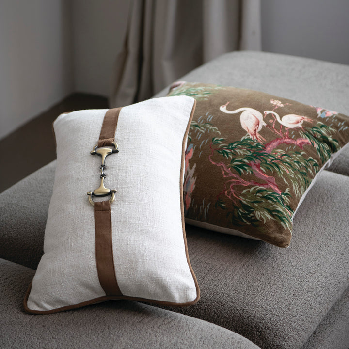 Viscose & Linen Lumbar Pillow with Faux Suede
