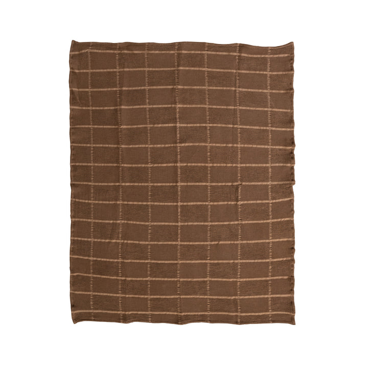 Brown Grid Pattern Waffle Weave Throw