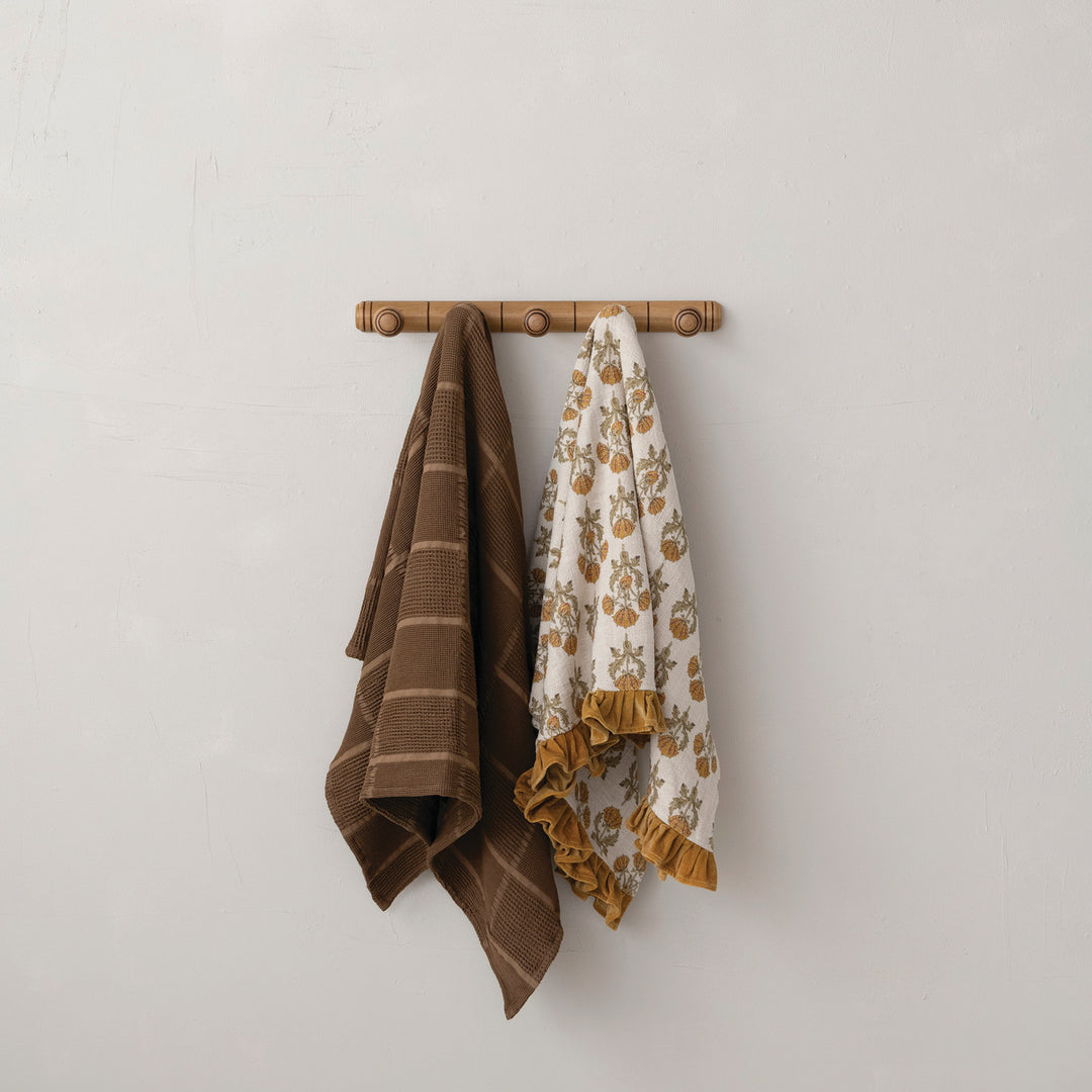 Brown Grid Pattern Waffle Weave Throw