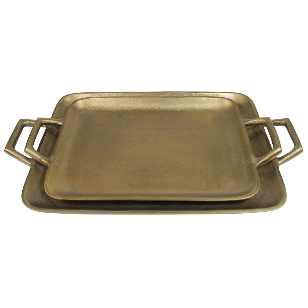 set of two bronze trays in different sizes with handles