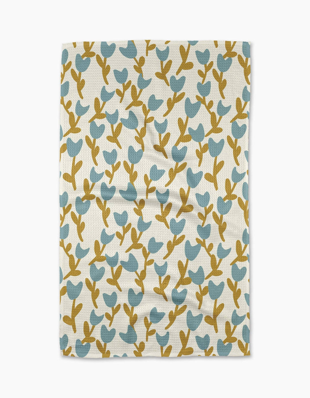 Cream kitchen tea towel with blue tulips
