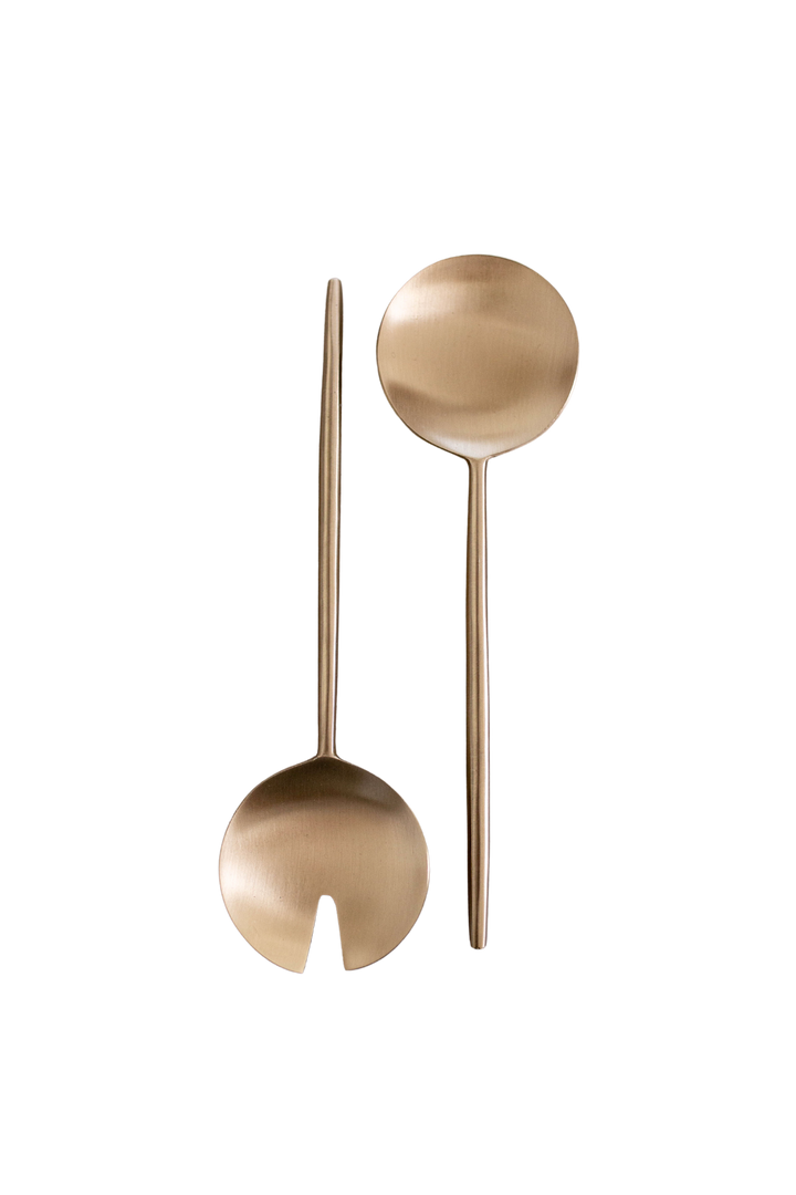 stainless steel salad servers, gold color
