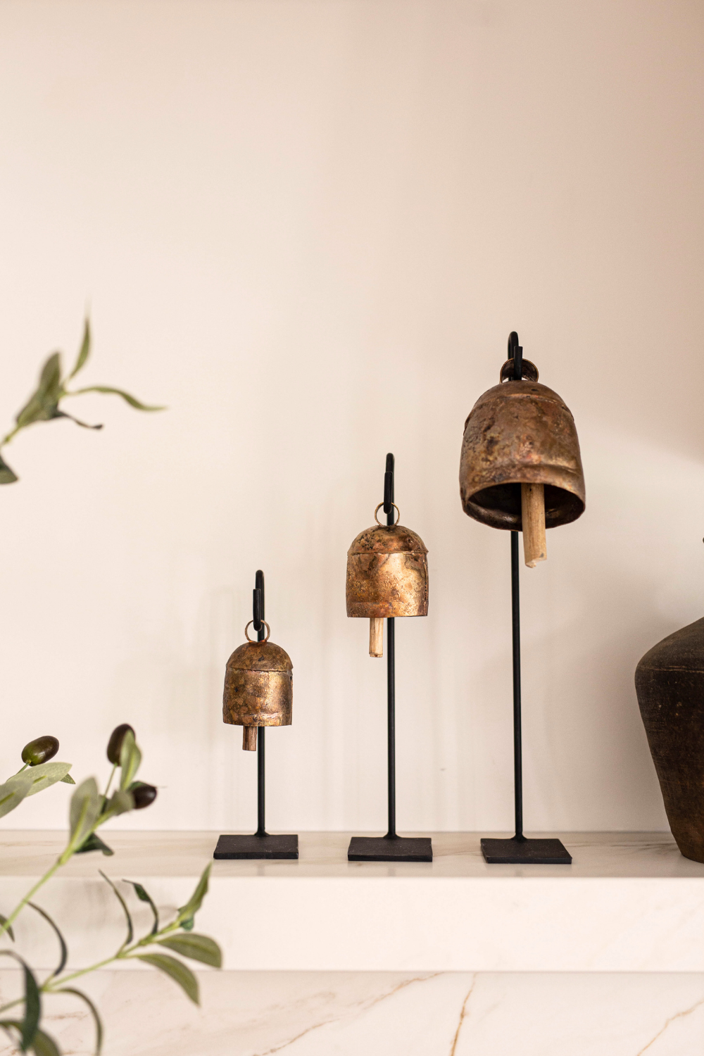 Vintage Inspired Iron Bell Stands Shelf Styling