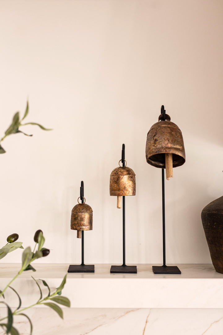 Vintage Inspired Iron Bell Stands Shelf Styling
