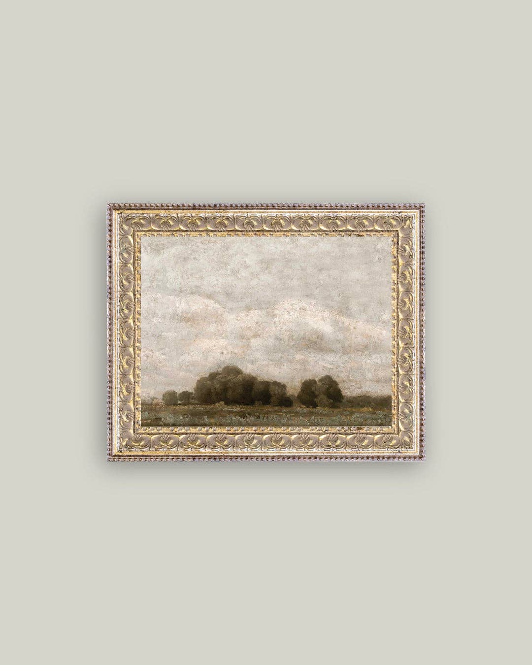 Tree and Cloud Landscape Framed Antique Art: 16x12