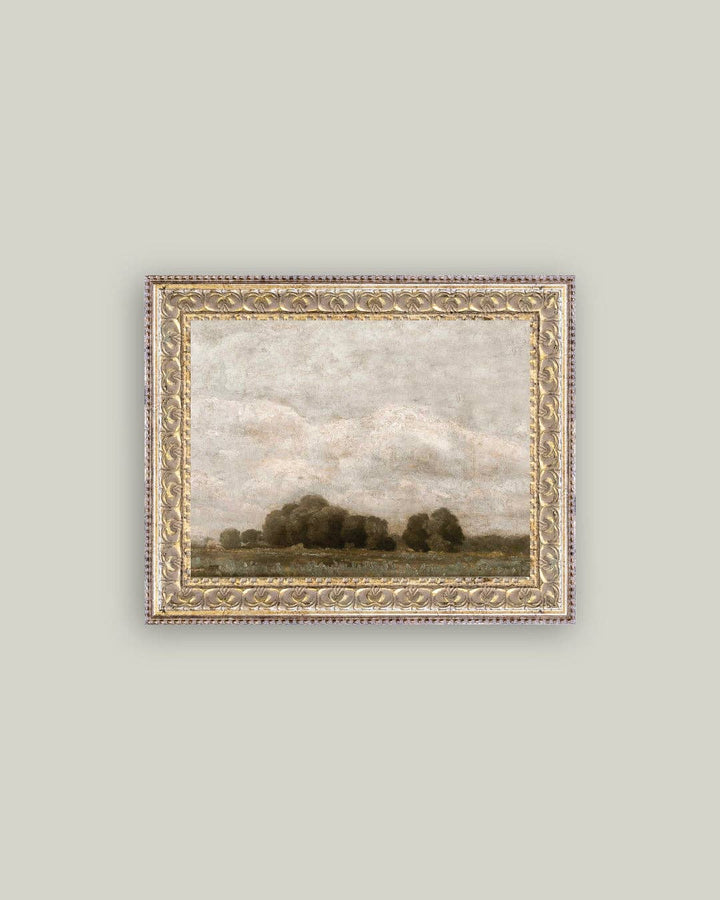 Tree and Cloud Landscape Framed Antique Art: 16x12