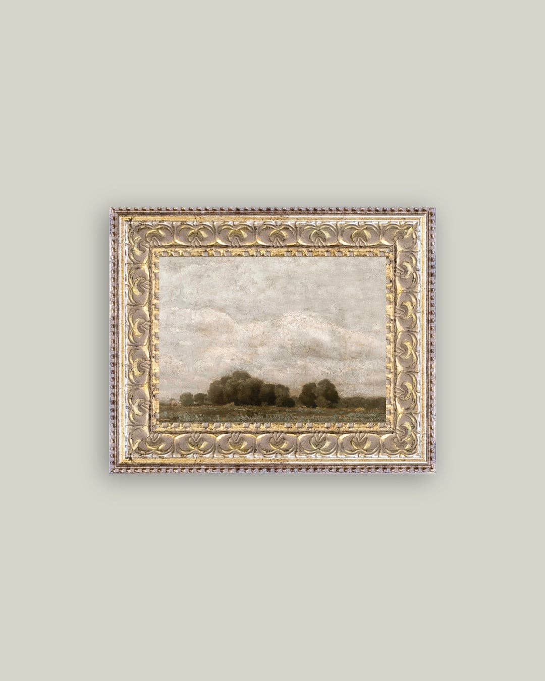 Tree and Cloud Landscape Framed Antique Art: 16x12