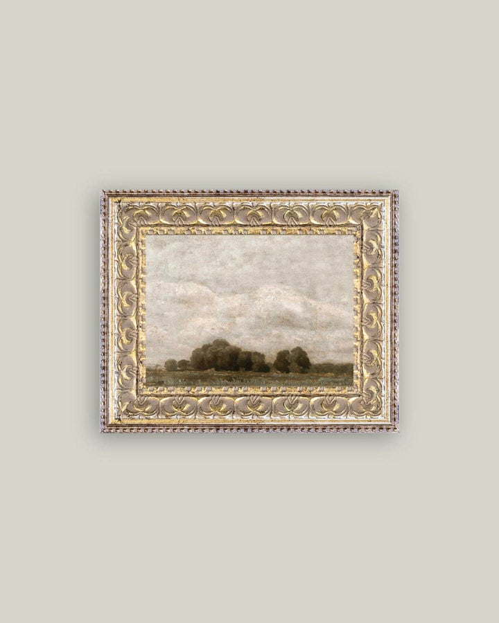 Tree and Cloud Landscape Framed Antique Art: 16x12