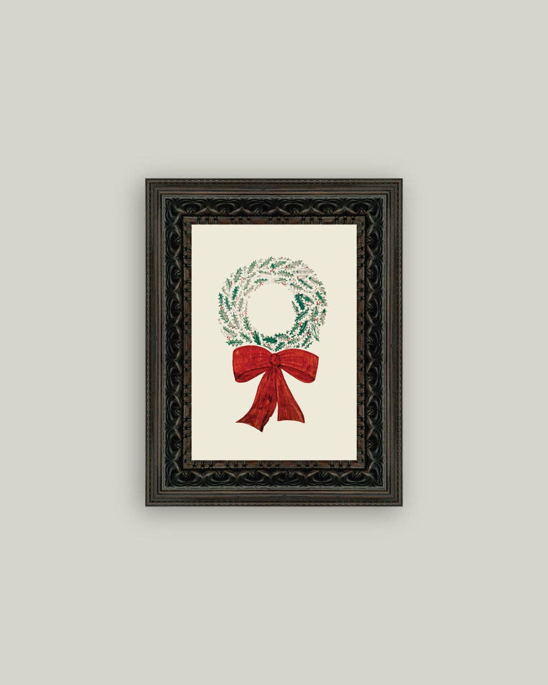 Christmas Wreath Framed Antique Art: 8x10