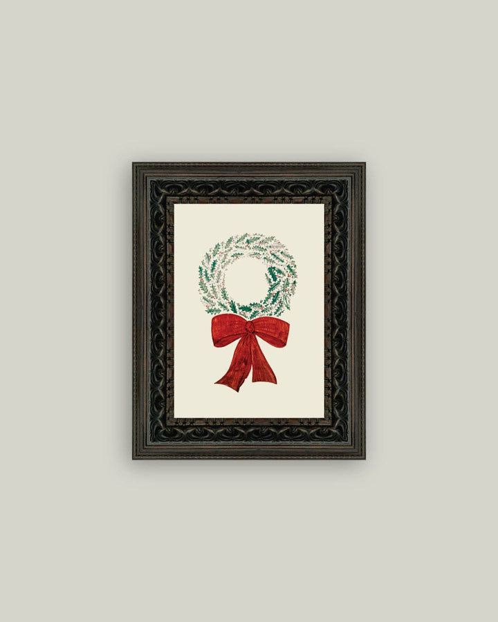 Christmas Wreath Framed Antique Art: 8x10