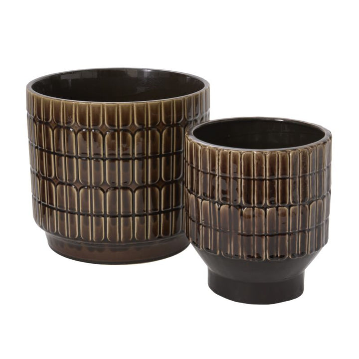 brown textured ceramic glossy pot