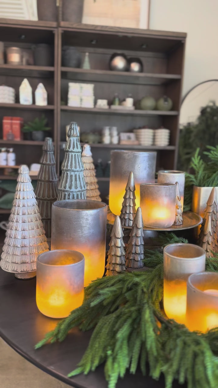 flame illusion devices in glass gray vessels
