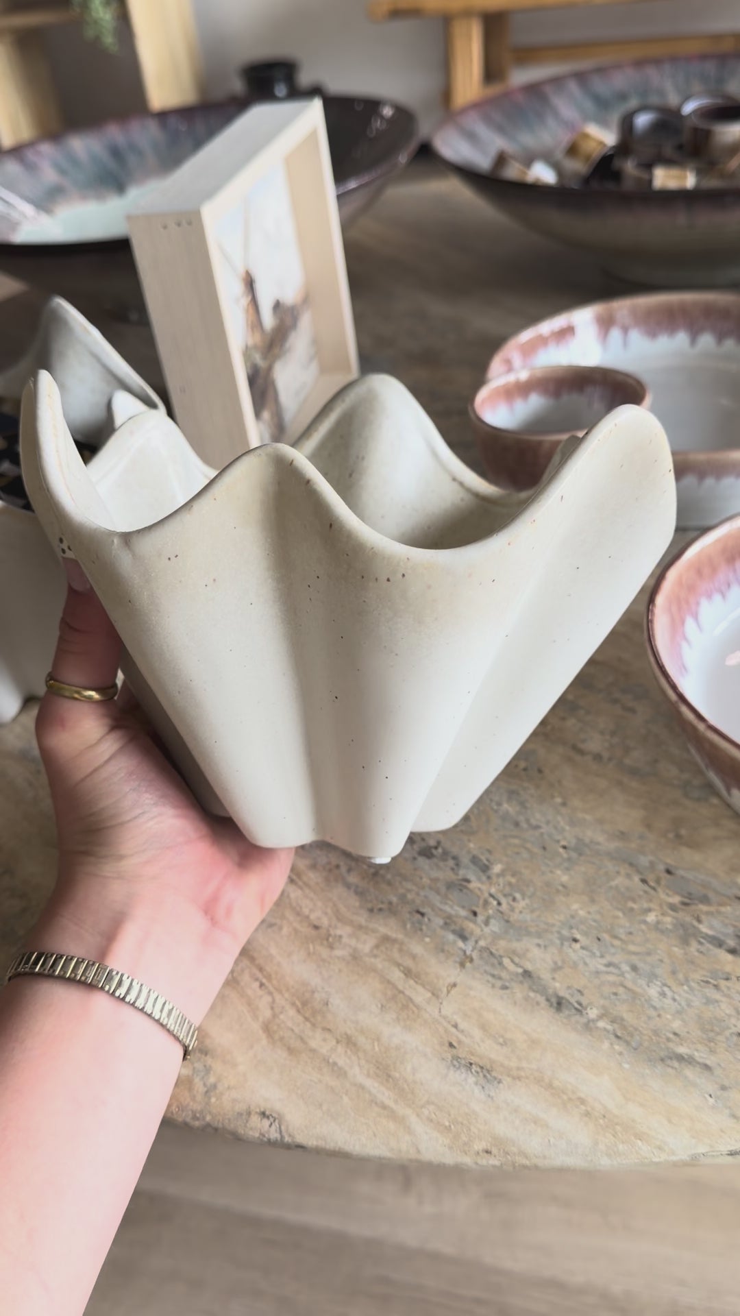 Stoneware Pleated Planter (Each One Will Vary)