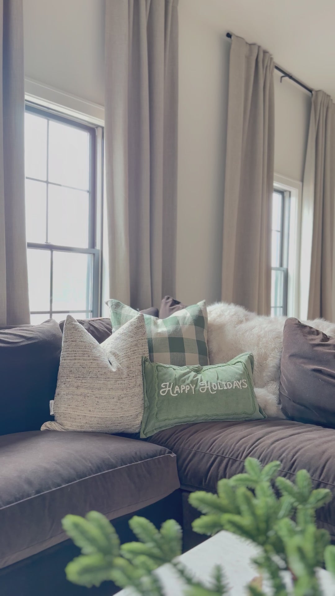 Green Happy Holidays Pillow