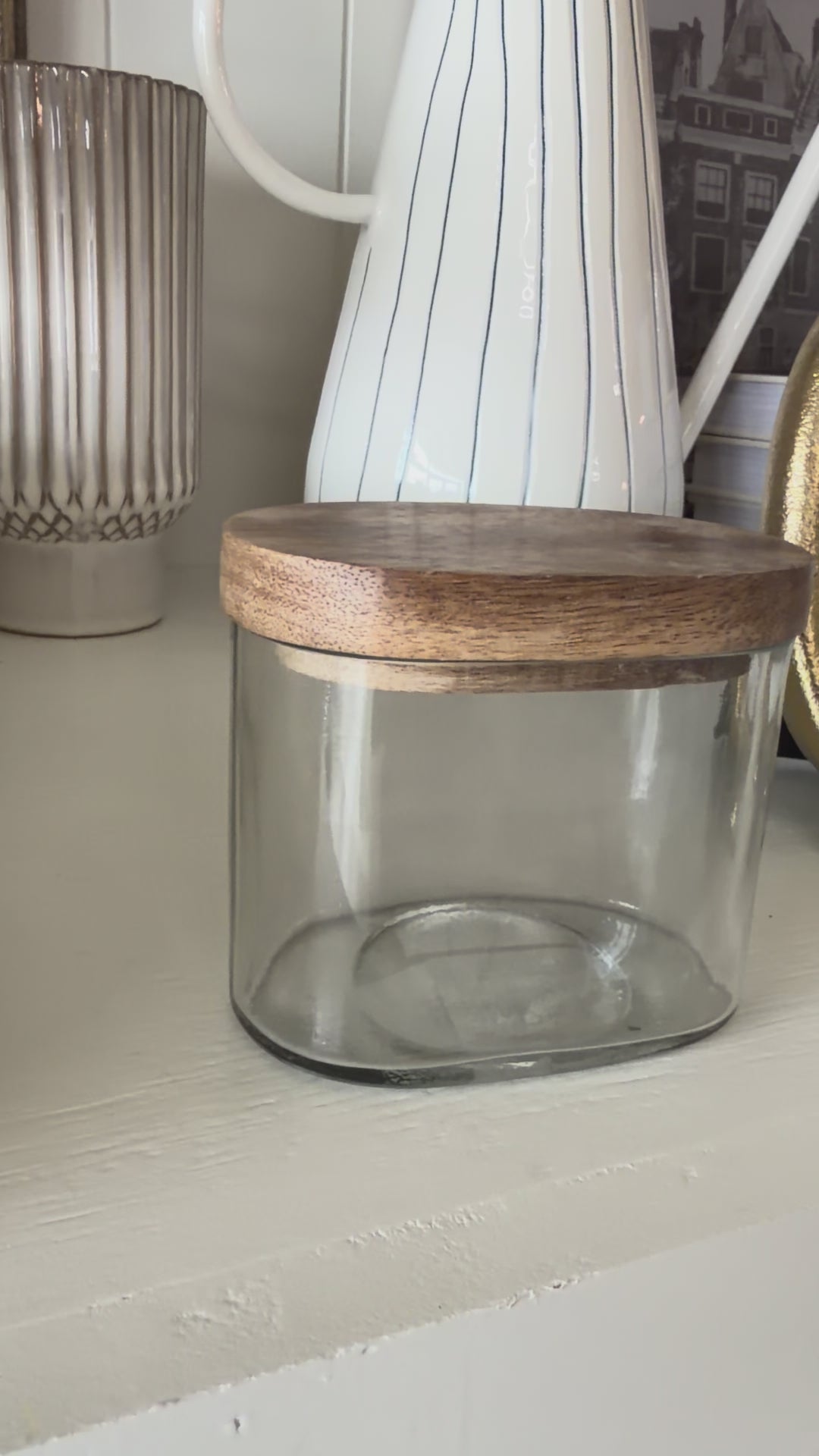 Hand-Blown Glass Jar with Mango Wood Lid