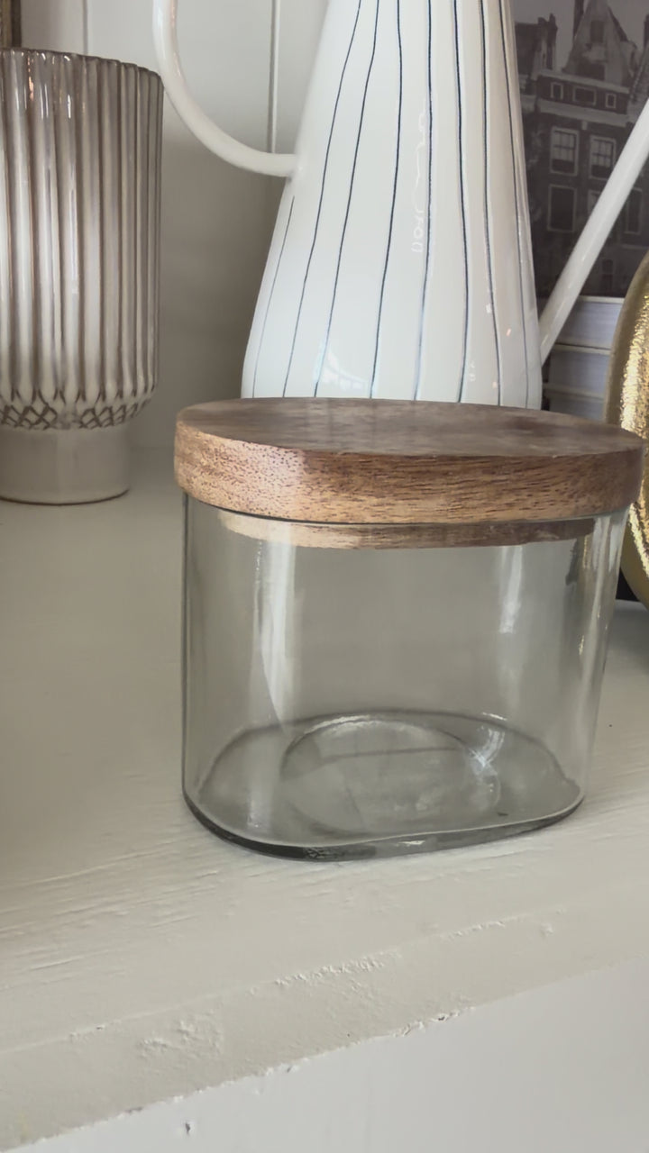 Hand-Blown Glass Jar with Mango Wood Lid