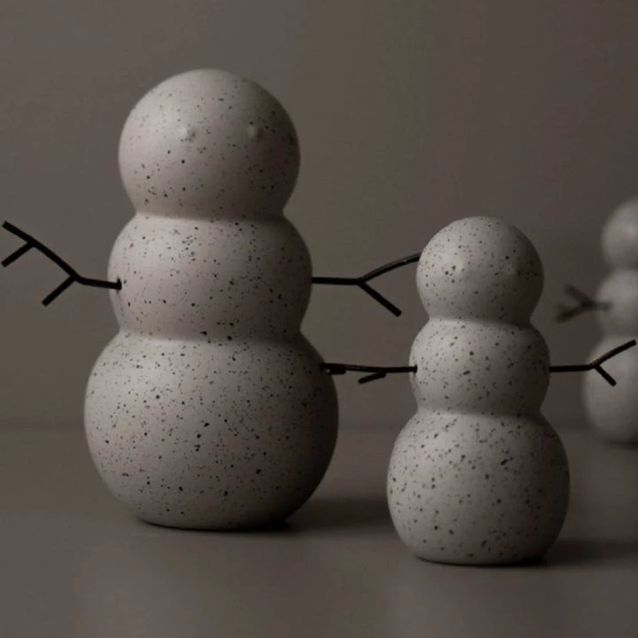 speckled snowmen figurines in two sizes