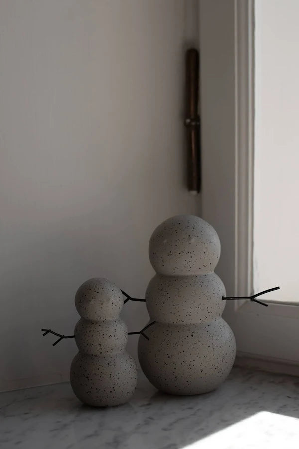 speckled snowmen figurines in two sizes