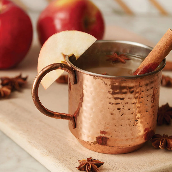 Copper mug with hot beverage