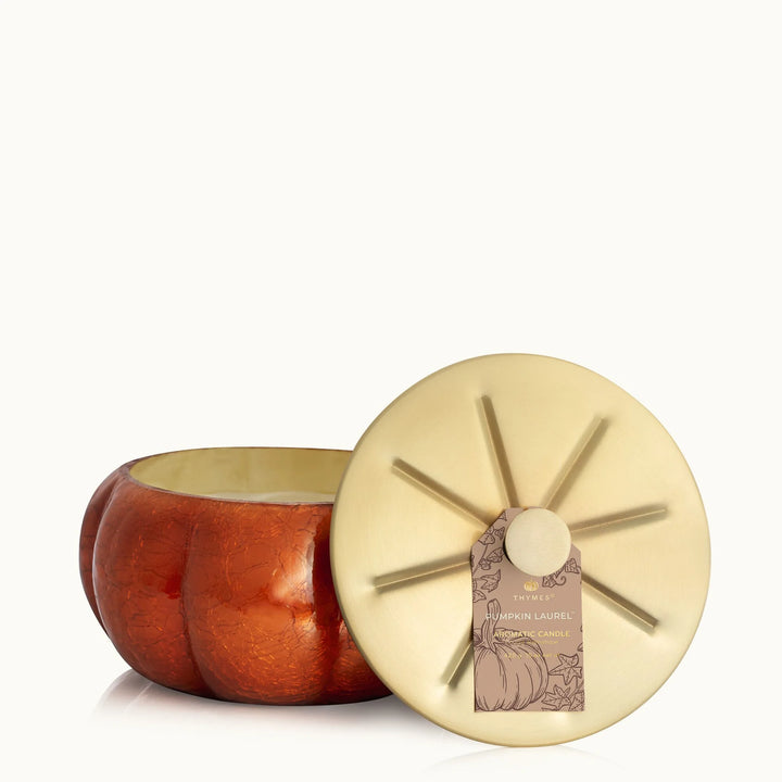 Pumpkin laurel scented pumpkin shaped candle with gold lid