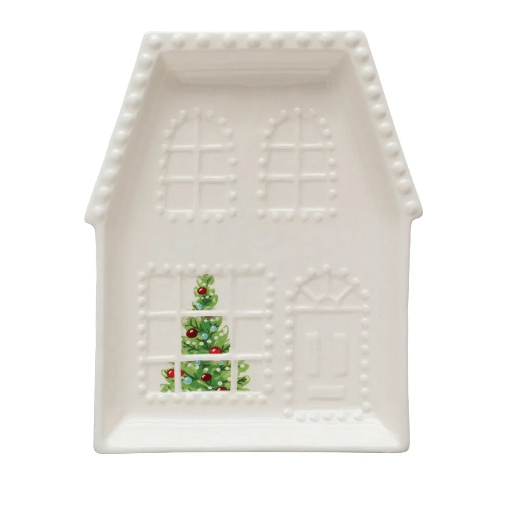 Embossed Stoneware House Plate, 3 Styles