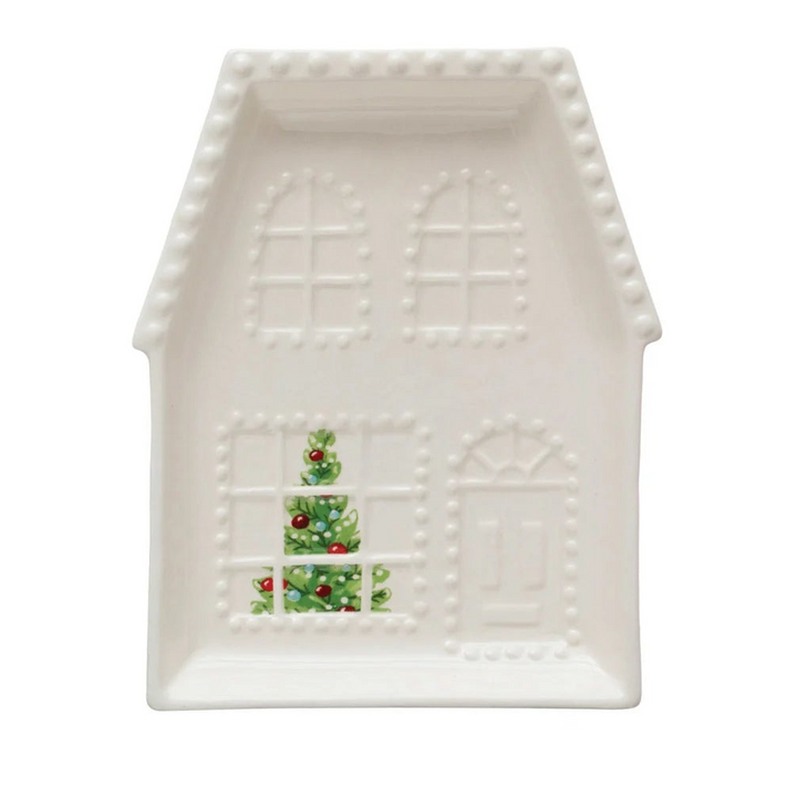 Embossed Stoneware House Plate, 3 Styles