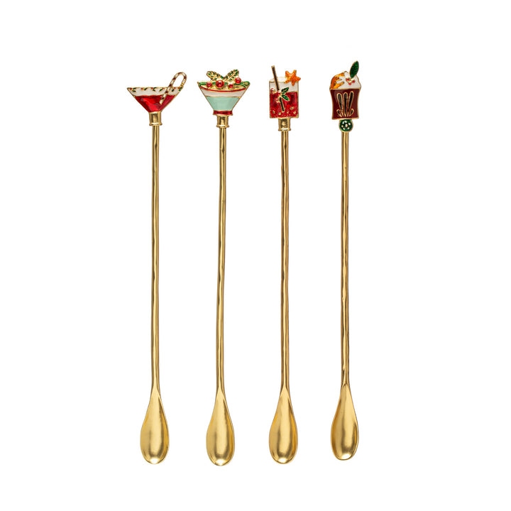 9"L Zinc Alloy Cocktail Spoon w/ Enameled Beverage Icon Handle, Multi Color, 4 Styles