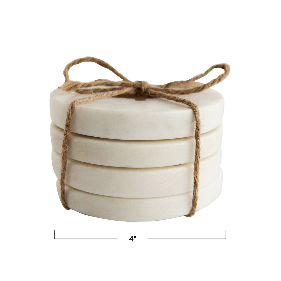 Marble Coasters w/ Brass Tree Inlay, White, Set of 4