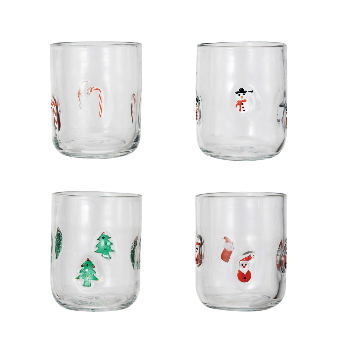Drinking Glass w/ Embedded Holiday Icon Pattern, 4 Styles